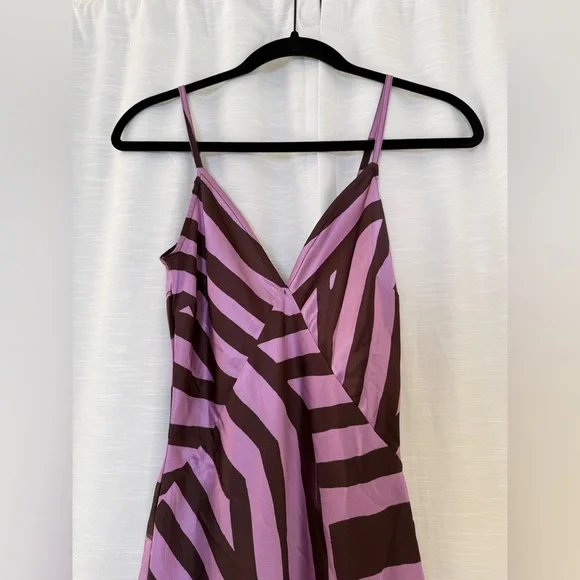 Nasty Gal Purple Satin Abstract Stripe Maxi Slip Dress | NWT Size 4 - Picture 8 of 14